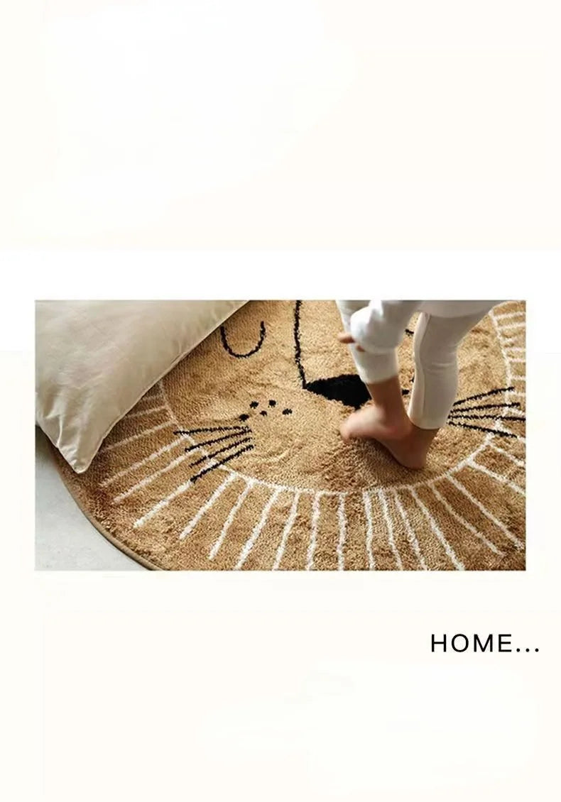 Photography Props Cartoon Round Shape Mat for Children Kid Play Pad Round Carpet Lion Playmat Living Room Carpet Rug for Bedroom