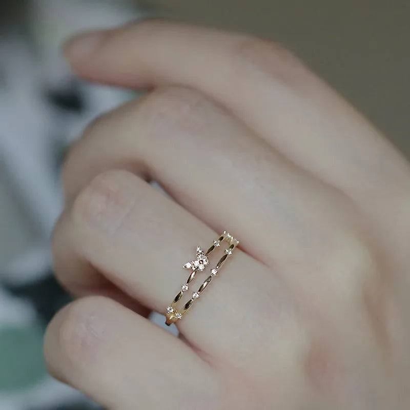 925 Sterling Silber Koreanischer Exquisiter Zirkon Schmetterling Doppelschichtig Öffnungsring Luxus Hochwertige Juwelen Geschenke Für Frauen