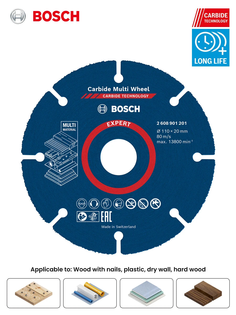 Bosch Expert Cutting Wheel 110Mm Carbide Muti-Material Cutting Disc for Wood Plastic Drywall Hardwood Angle Grinder Accessories