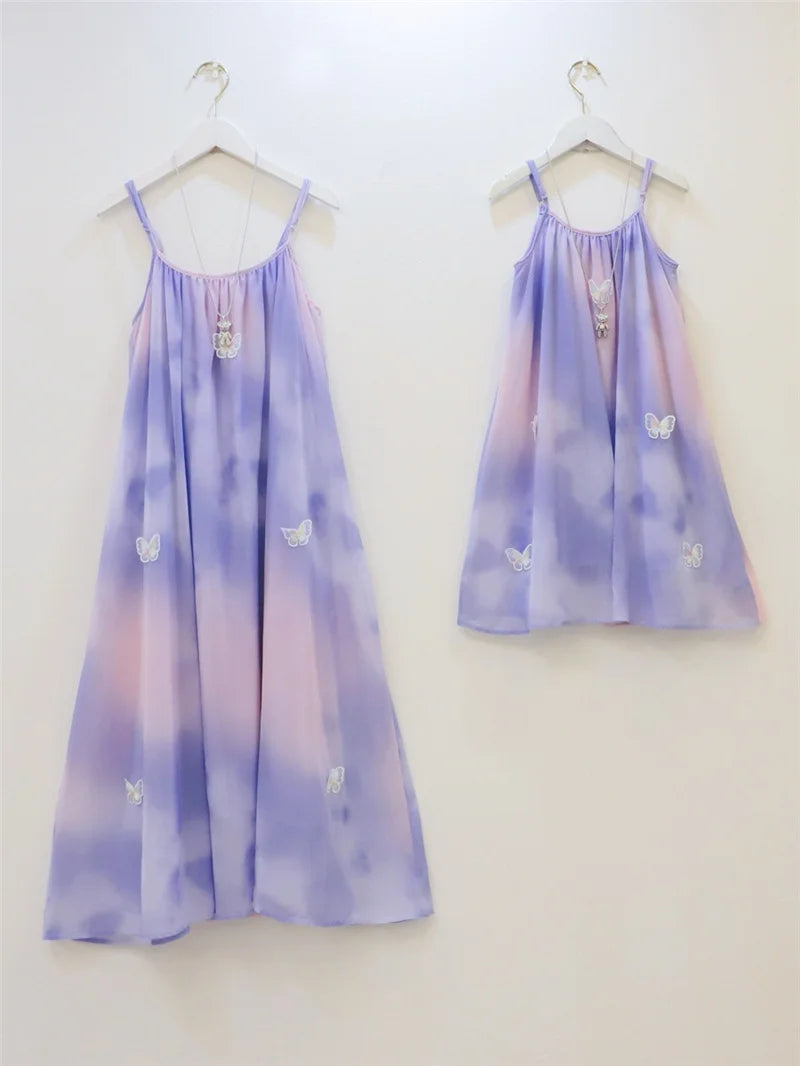 Fashion New Family Matching Outfits Dresses Mother Daughter Clothes Staining Suspender Dress Mom Kids Parent-child Dress Outfits
