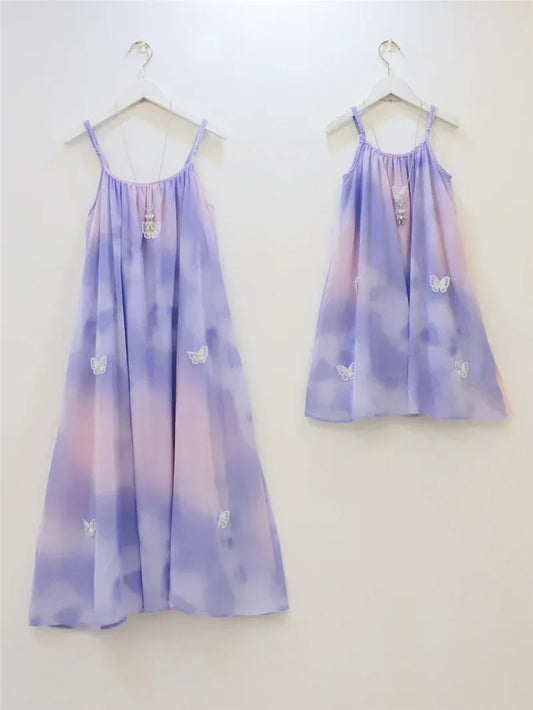 Fashion New Family Matching Outfits Dresses Mother Daughter Clothes Staining Suspender Dress Mom Kids Parent-child Dress Outfits - Golden Bridge Store