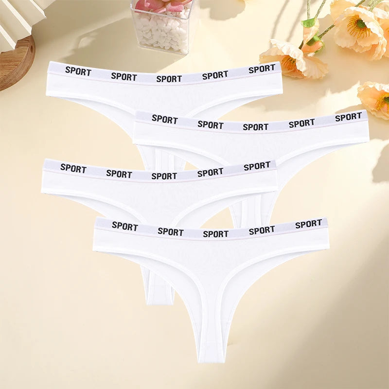 FINETOO Damen-Unterwäsche 2025 - 4er-Set Baumwoll-Strings für Sport elegante Marken-Tangas