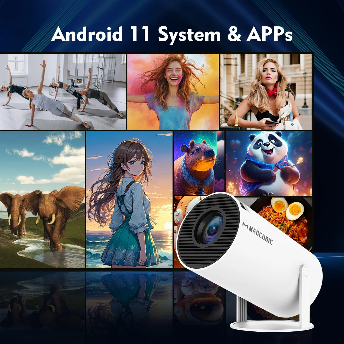 Magcubic Projector Android 11 4K 1280*720P HY300 Pro + Dual Wifi 260ANSI 180°flexible BT5.0 Cinema Outdoor Portable Projector
