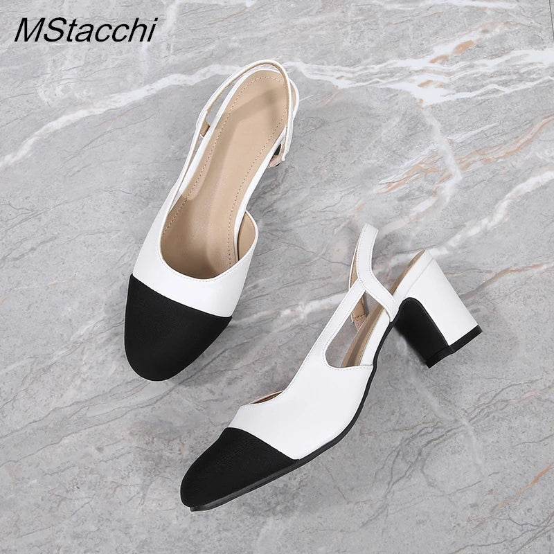 Patchwork Leather Slingbacks Women's Sandals Fashion Flat Heel Formal Ladies Shoes elegant Party Sandals Dress Wedding Party Shoes