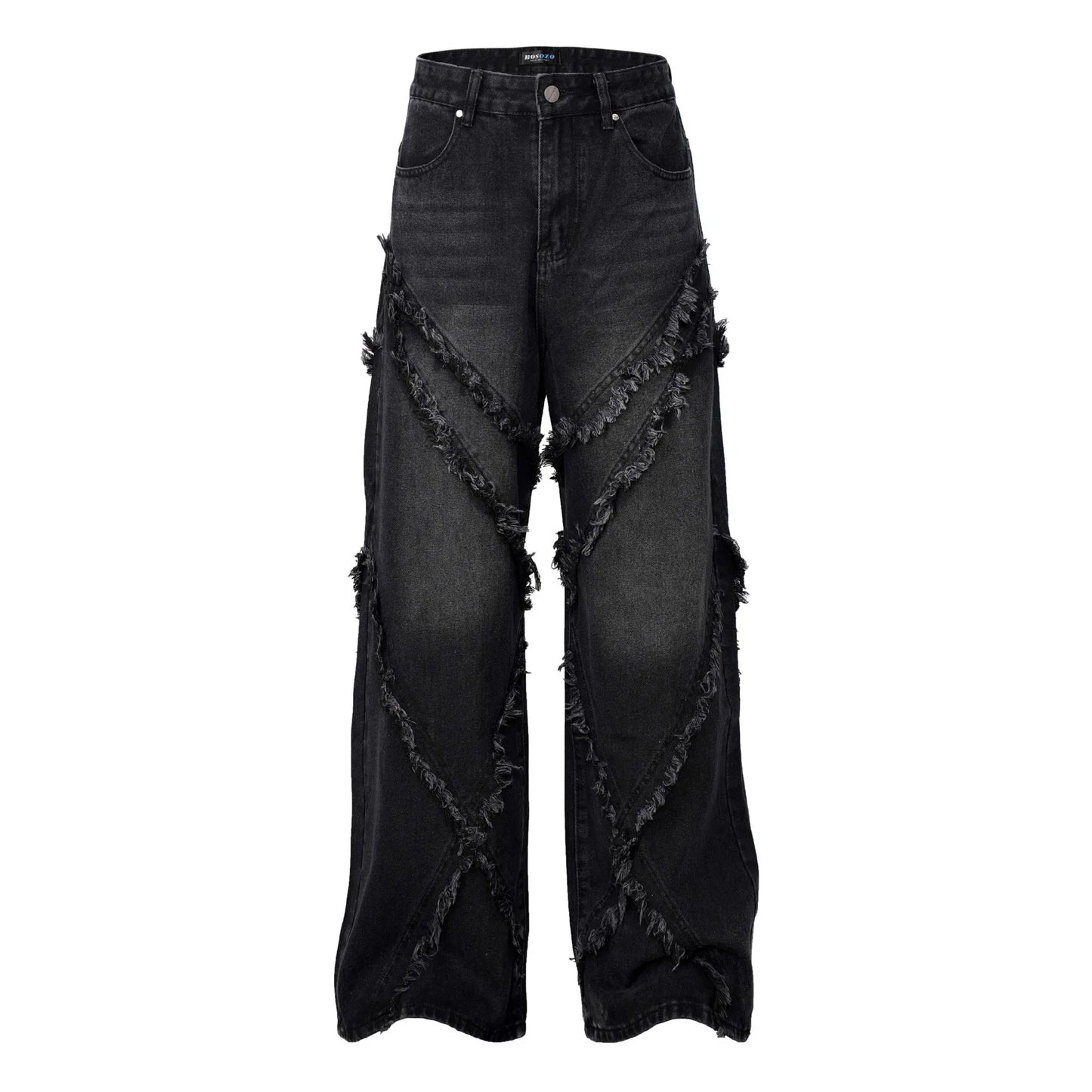 Raw Edges Black Jeans Men Clothing Fashion Street Harajuku Hip Hop Vintage Jeans for Men Casual Versatile Pants Baggy Jeans