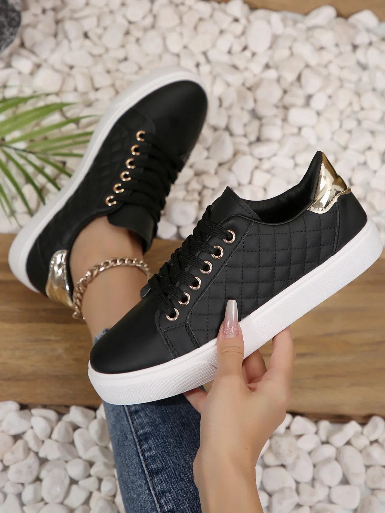 Zhejiang JD-H53 Komfort Sneakers - Weiß PU Flach 36-41