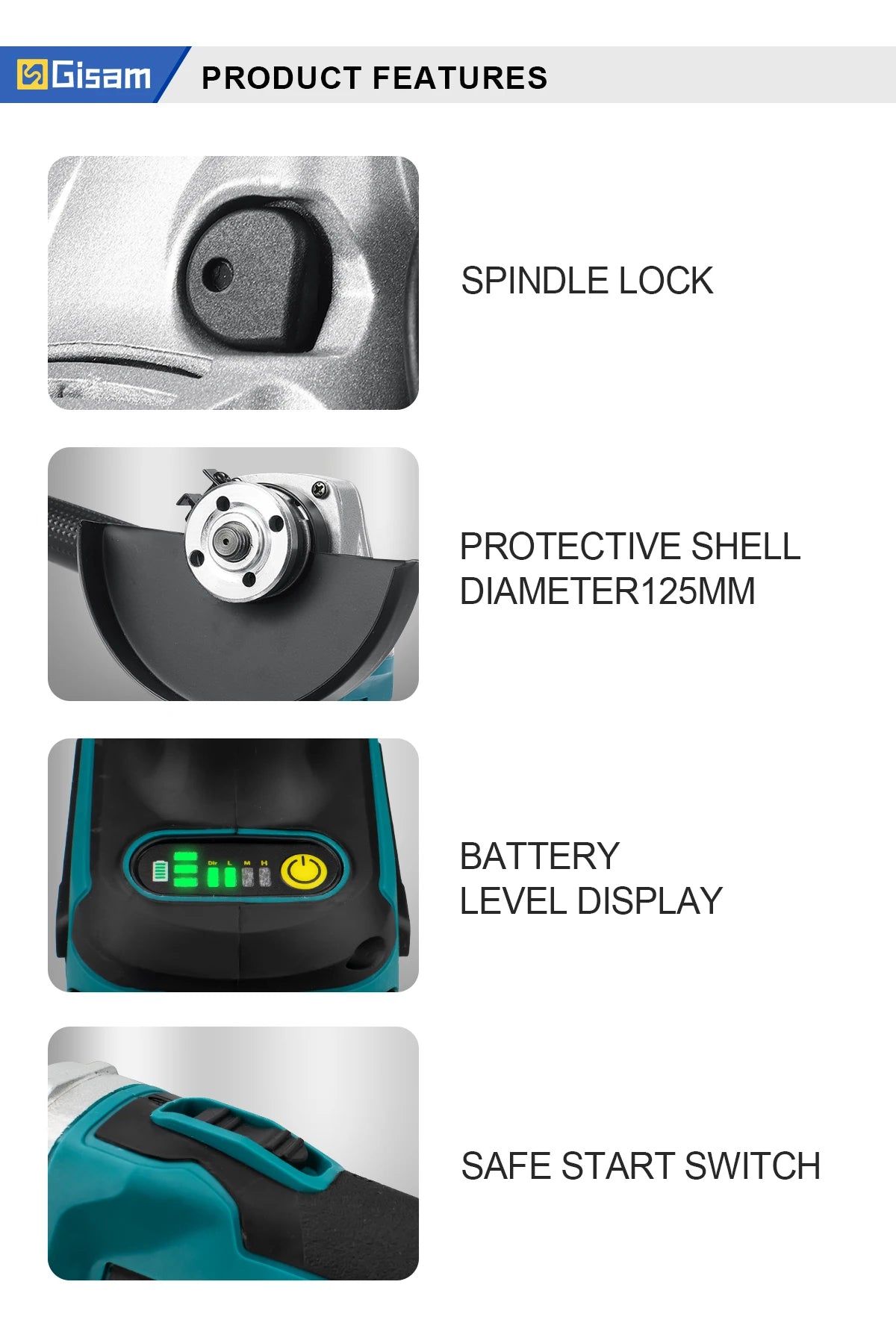 Winkelschleifer 2025: Gisam 125mm 4-Gang Brushless - Cordless Grinding Polishing Makita 18V Power Tools Collection