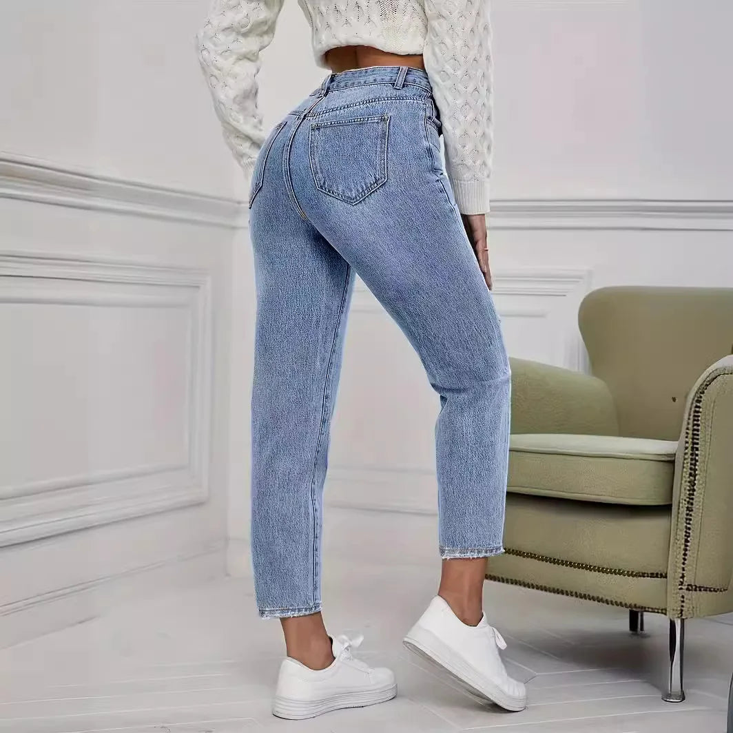 Damen Jeans 2025 - Japan South Korea Casual Washed Ripped Spring Summer Fashion Straight
