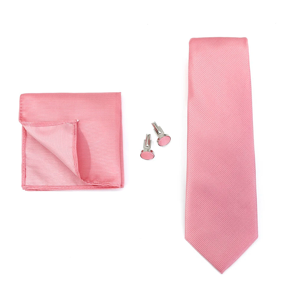 Necktie Fashion Brand Handmade Solid Necktie Handkerchief Cufflinks Set For Men Ties Suit Shirts Wedding Accessories Man Gifts