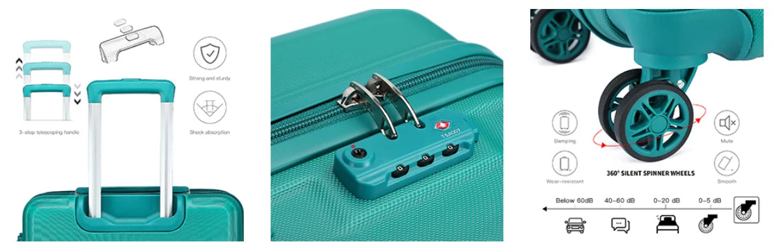 KONO 4-Pieces Hard Trunk Trunk Set Lightweight ABs Twin WHEELS Trolleys TSA Lock Suitcase Set S-M-L-XL