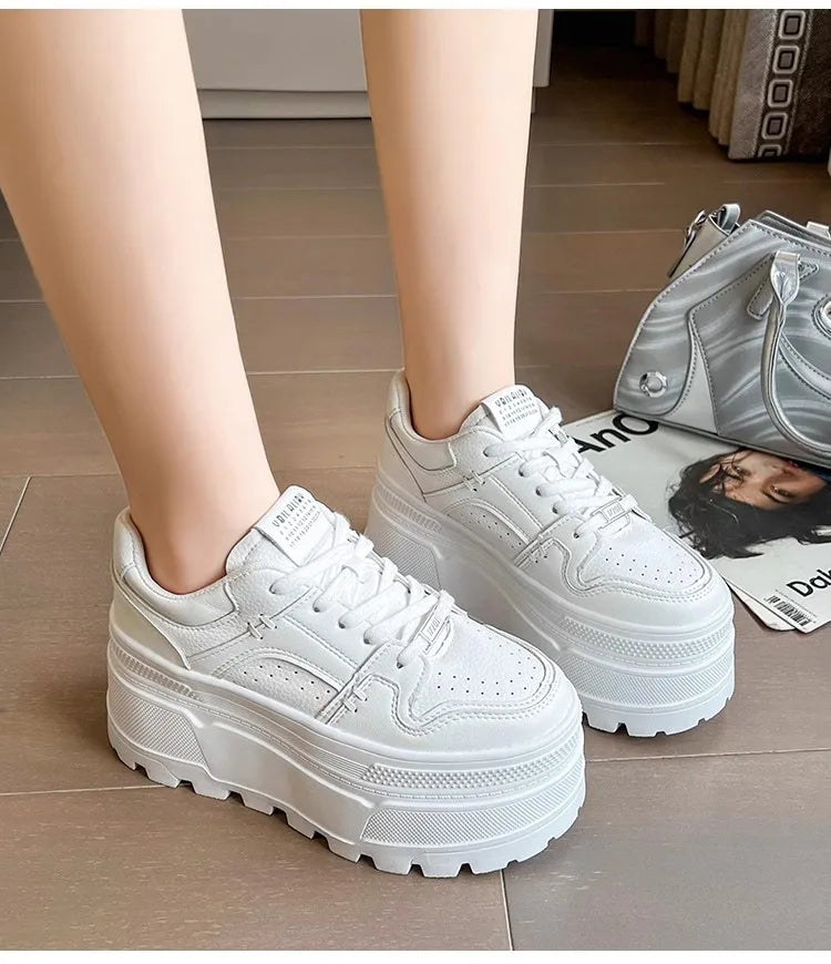 Women9 CM Platform Sneakers Casual Outdoor Simple Design Skateboard Comfortable Lace Up Sneakers Running Sports Shoes Female 40