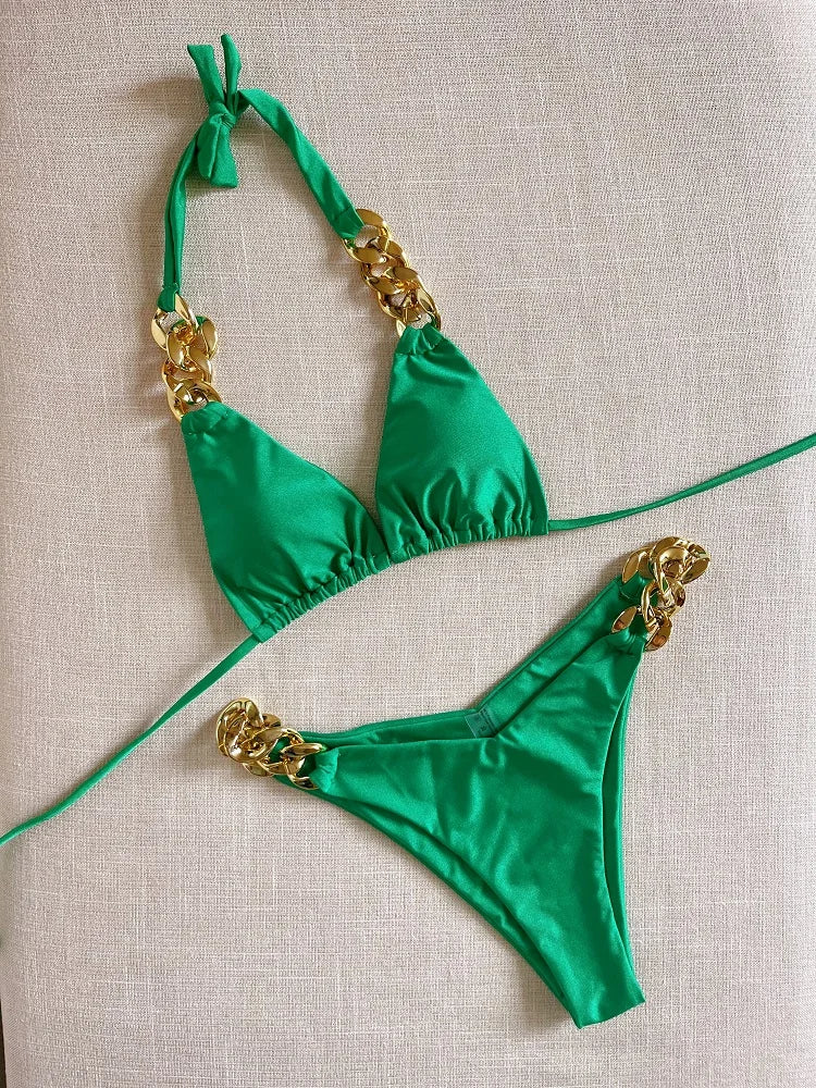 RUOTONGSEPT Elegant Bikini 2025: Verbesserte Unterstützung Nylon Dreieck Badeanzug - Brasilianischer Bikini Set Halter Schwimmbekleidung Frauen 2-teilig