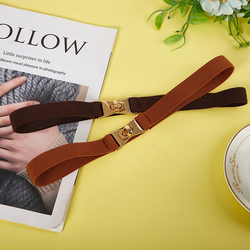 Fashion Elastic All-match Belts For Women Black Color Metal Buckle Thin Belt Casual Ladies Suit Dress Sweater Coat Waistband