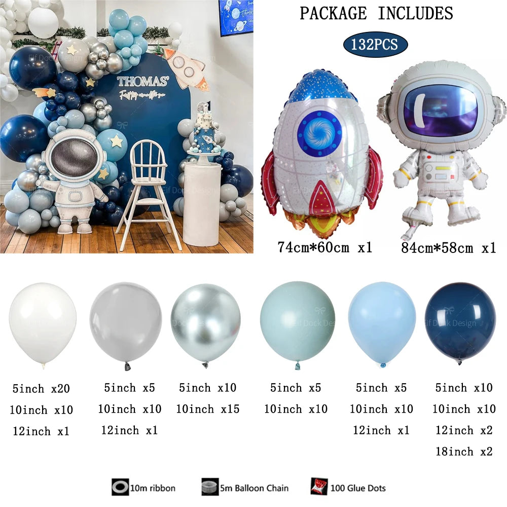 Weltraum-Ballon-Set 2025: 132-teilig Astronaut-Rakete - Space Party Collection