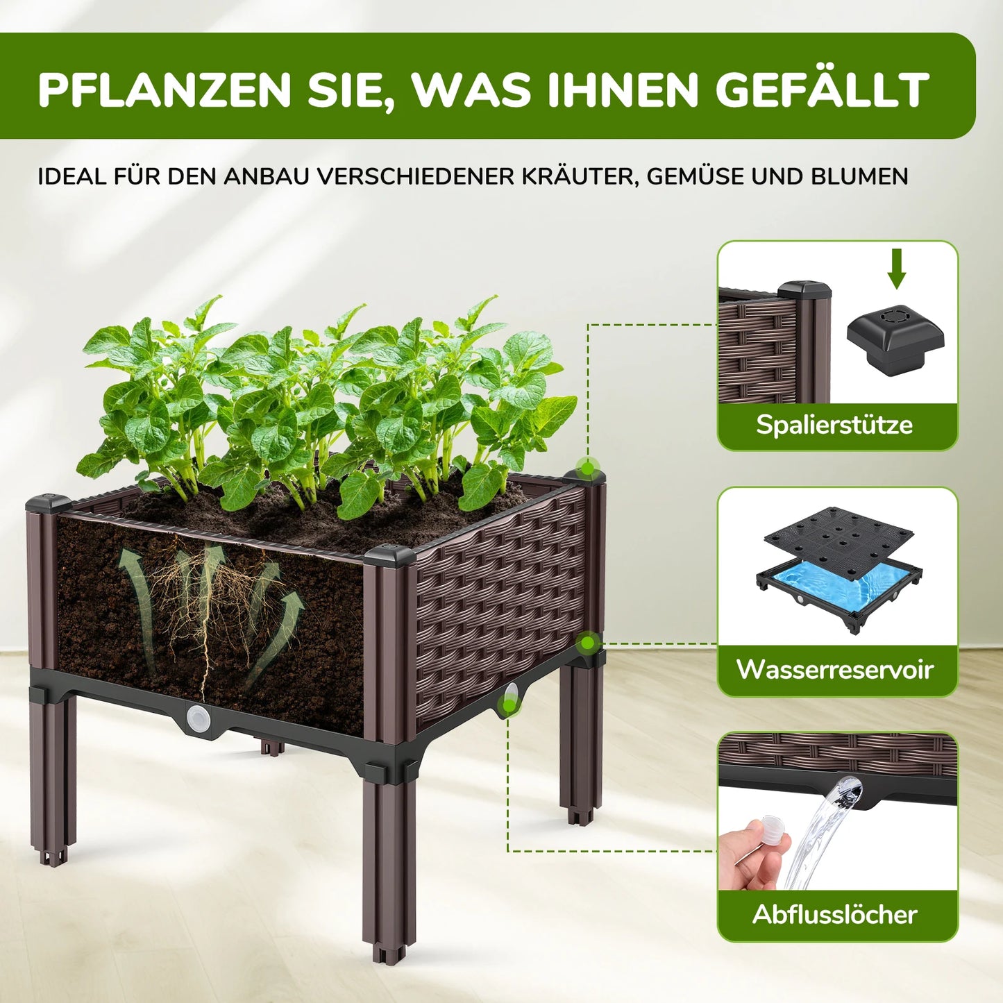 GrünBox Pflanzbeet Kunststoff PP 1 Fach Bewässerung