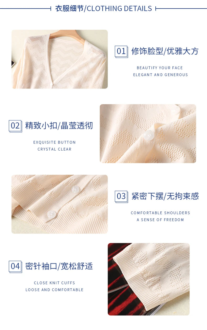 Luna Strickjacke Sonnenschutz - Dünn V-Ausschnitt OneSize