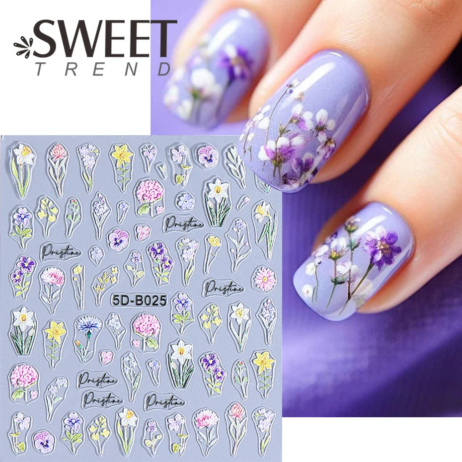 SWEET TREND 5D Relief Nagelsticker - Texturiert 24 Stück