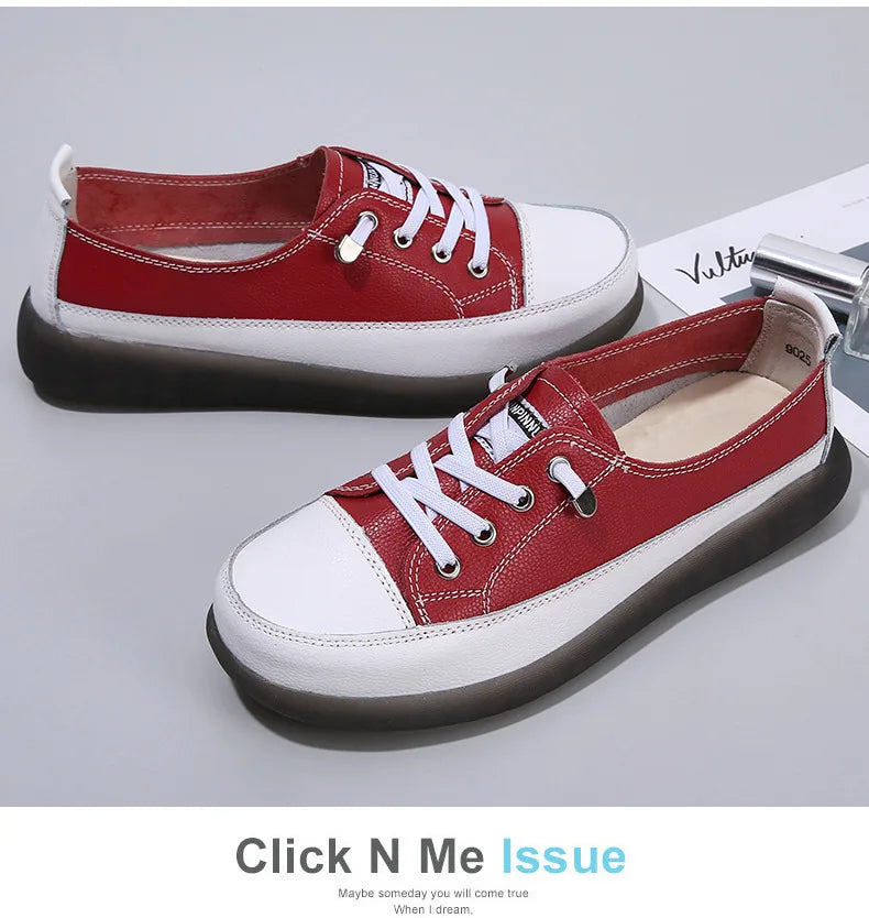 Ladies Sneakers 2024 Spring Genuine Leather Casual Walking Shoes Women Fashion Summer Flats Youth Girl Student Jogging Trainers