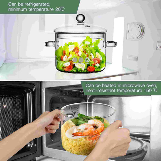 Clear Saucepan Cooking Pot with Lid Glass Frying Stockpot Noodle Bowls High Borosilicate