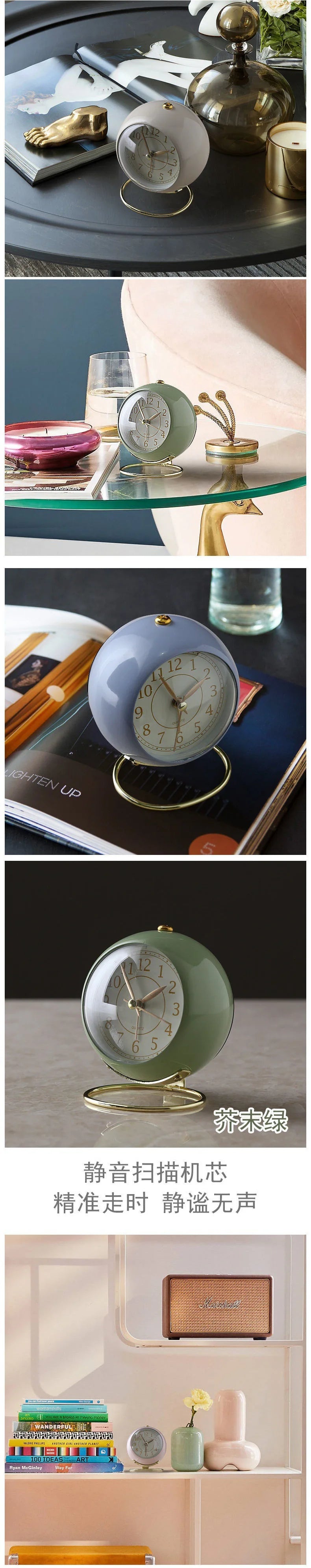 Light Alarm Clock with Night Light Silent for Bedroom Decoration Small Quartz Circular Morning Clocks Office Table Desk Children