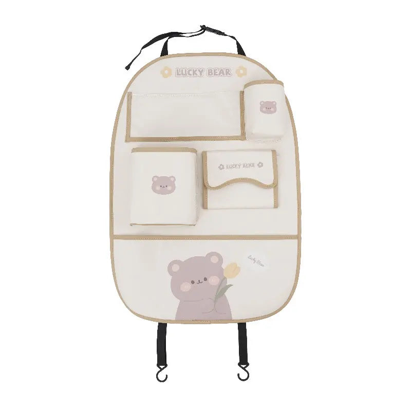 Car Seat Back Storage Bag Organizer Bear Bunny Multifunctional Car Back Seat Anti-Dirty Anti-Kick Storage Pad Car Accessories