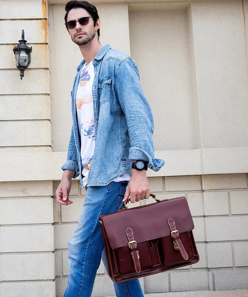 Luufan Aktentasche Rindsleder Business - 16 Zoll, 40x30x10cm