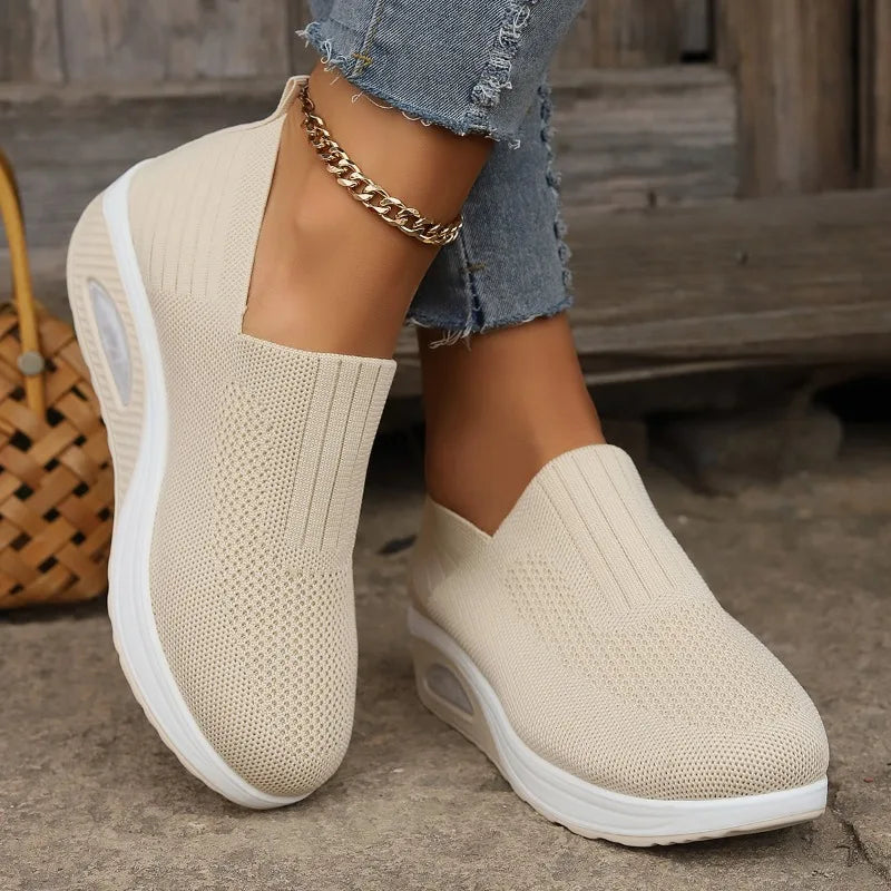 New Women Tennis Walking Shoes Air Cushion Non Slip Orthopedic Shoes Ladies Platform Mules Breathable Wedge Female Sneakers