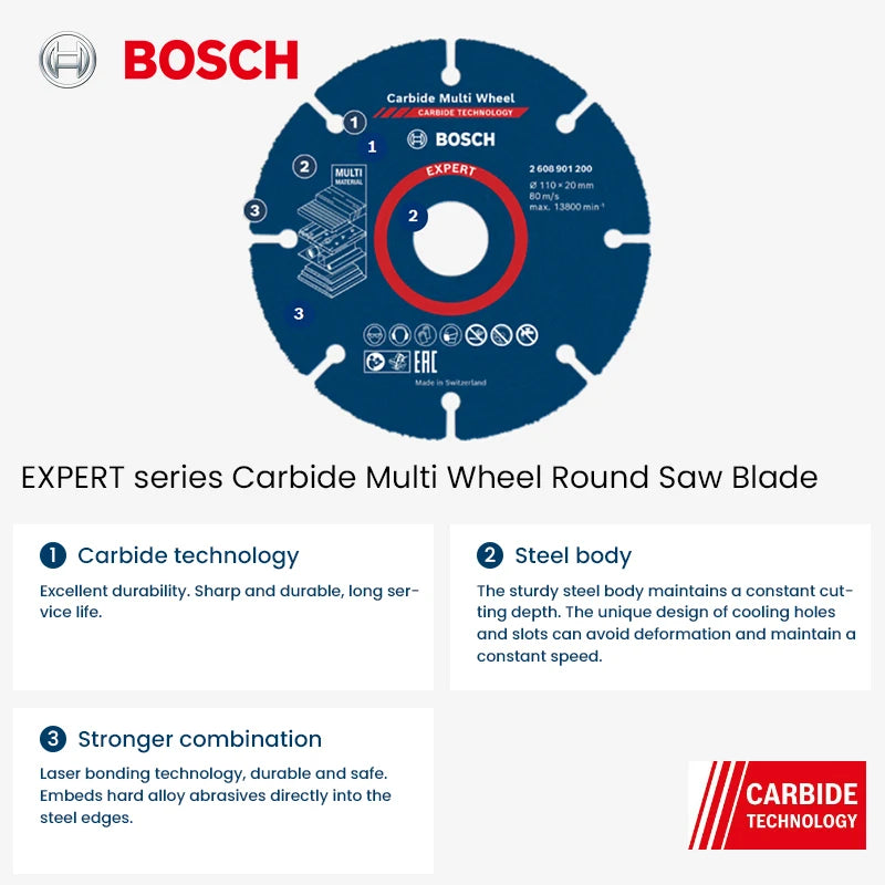 Bosch Expert Cutting Wheel 110Mm Carbide Muti-Material Cutting Disc for Wood Plastic Drywall Hardwood Angle Grinder Accessories