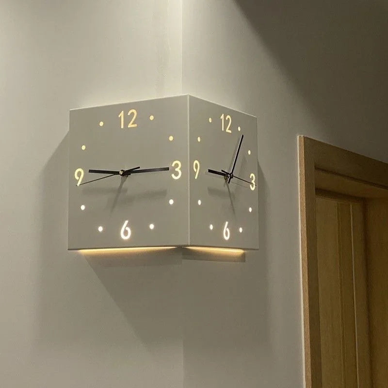 Creative Corner Wall Clock Square Simple Double Sided Wall Clock with Arabic Numeral Scale Analog Silent Wall Clock Home Decor
