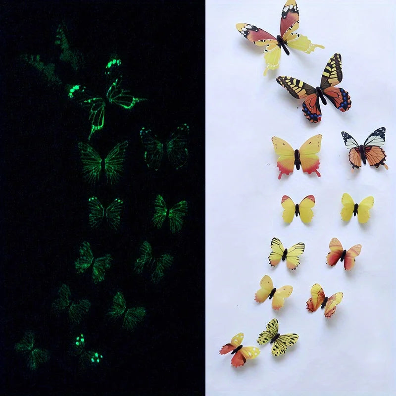 Wandsticker 2025: 12Pcs 3D-Luminous Butterfly - Creative Wall Art Collection