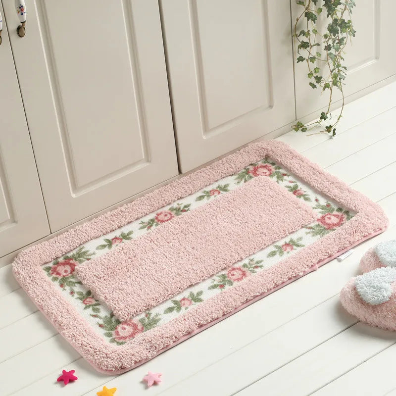Pastoral Style Bedroom Carpet Bedside Mat Rectangle Floor Mat Water Absorbent Bathroom Mat Non Slip Doormat Kitchen Rug