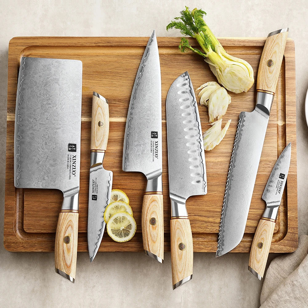 XINZUO 1-6PCS Pro Kitchen Knife Set – 10Cr15CoMoV Steel Core Blades & Japanese Pakkawood Handle for Ultimate Precision