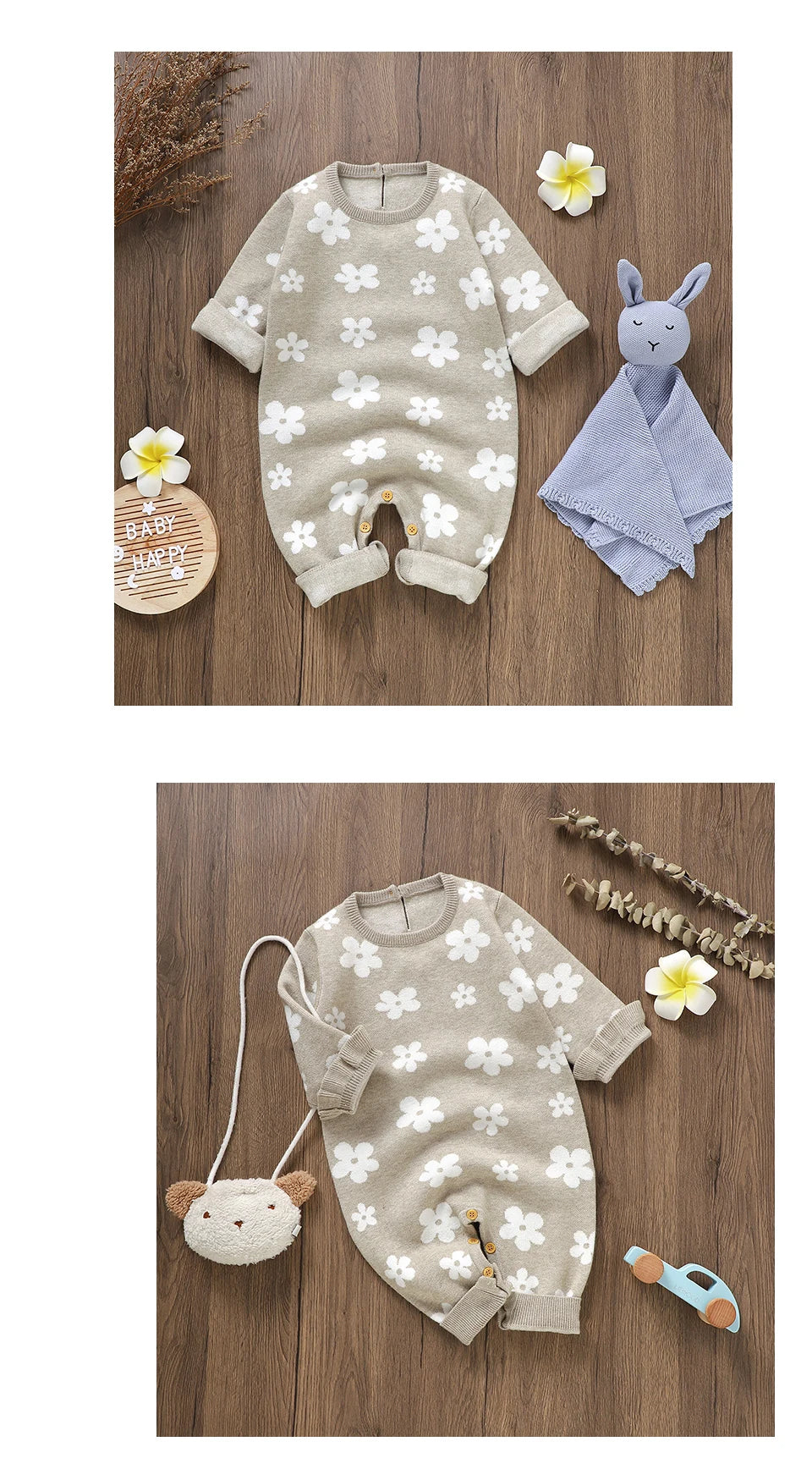 Cute Floral Print Infant Jumpsuit Long Sleeve Baby Girls Spring & Autumn Rompers Knitted 1-18 Months Newborn Bodysuit Sleepsuit