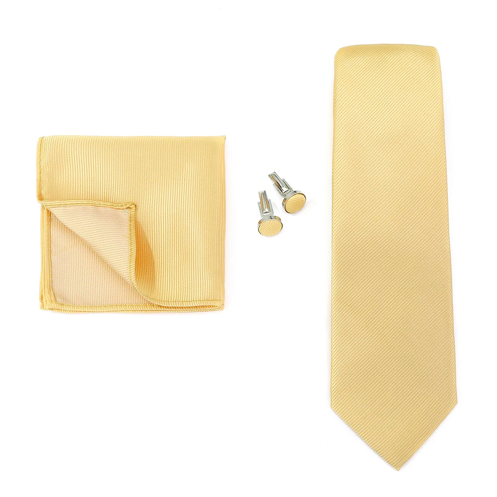 Necktie Fashion Brand Handmade Solid Necktie Handkerchief Cufflinks Set For Men Ties Suit Shirts Wedding Accessories Man Gifts