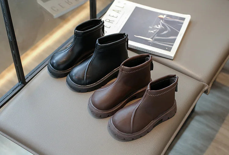 Herbst Winter Neue 2025 Kinder Fashion Stiefel - Mädchen Wasserdicht Rutschfest Reißverschluss - Weiche Sohle Leder Stiefel Kinder Casual Schuhe