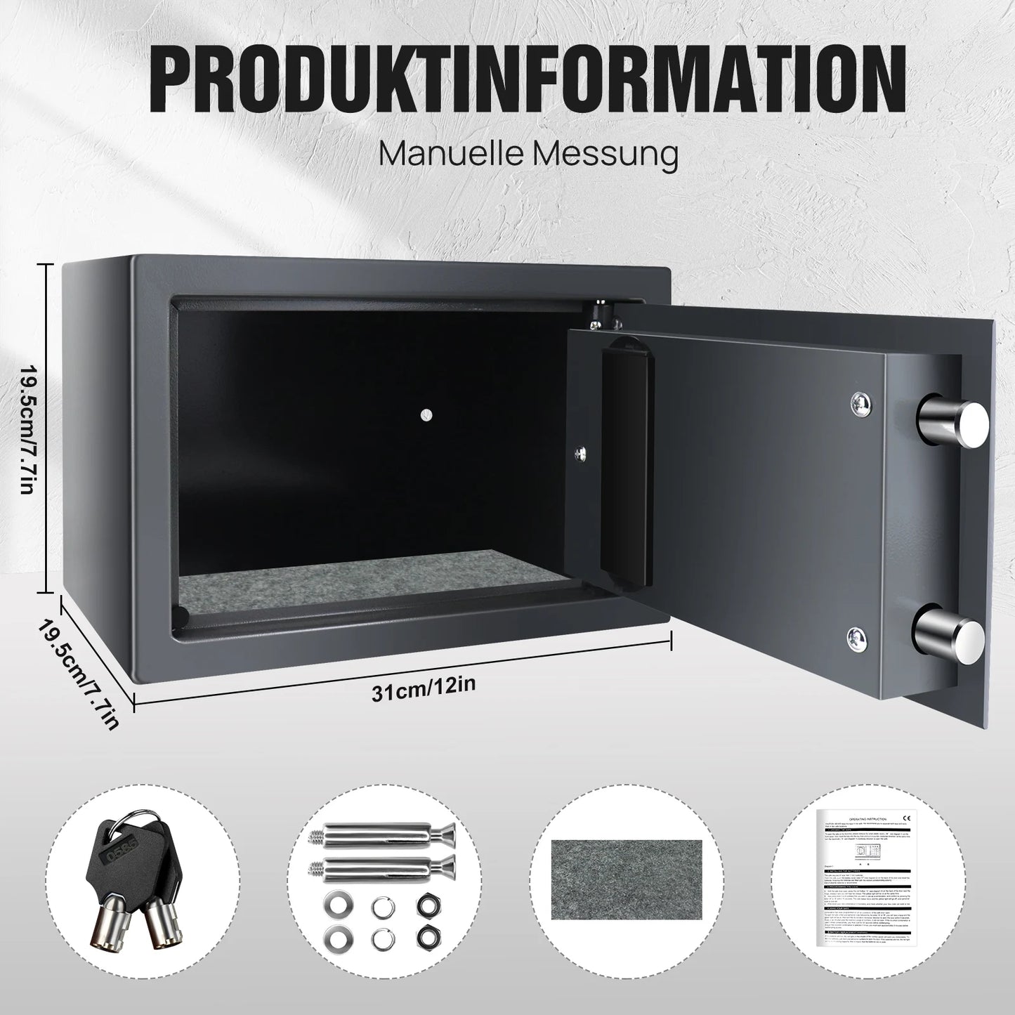 DayPlus 4.6L/8.5L/16L Safe Furniture Safe Double Bit Lock Iron Steel Safe with Lock and 2 Keys for Business Cash/Money/Jewellery