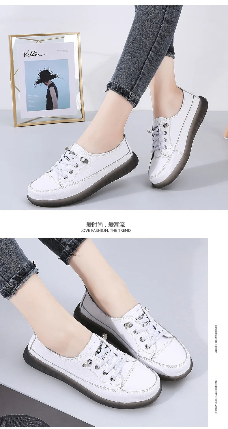 Ladies Sneakers 2024 Spring Genuine Leather Casual Walking Shoes Women Fashion Summer Flats Youth Girl Student Jogging Trainers