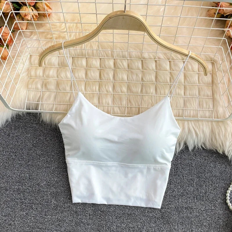 Women Crop Tops elegant Solid Color Camisole Ice Silk Tube Top Seamless Sports Tank Top Wireless Underwear Padded Bra Bralette Vest