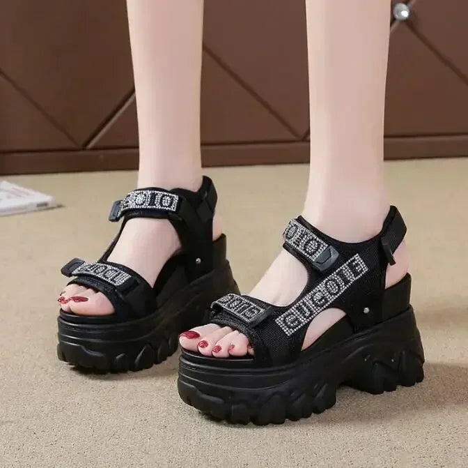 Elegant Female Shoes 2025 Summer Luxury Women Sandals Thick Sole Cake Shoes With Elevated Slope Heels Roman Shoes Woman Sneakers