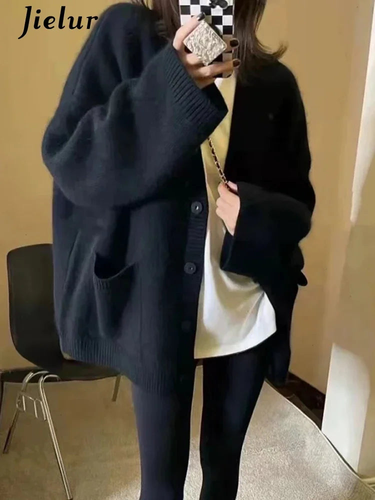 Jielur Damen V-Ausschnitt Strickjacke Mit Knopfleiste - Größe M, Material Polyester Baumwolle, Länge Regular