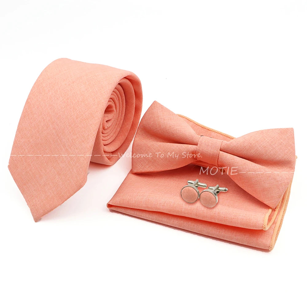 Set de accesorii bărbătești cu design nou, 27 de culori: batistă clasică din bumbac, butoni, papion pentru nuntă, petrecere, cadouri