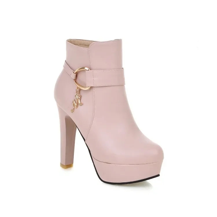 Elegant Short Boots Women Shoes Autumn Winter Women's Ankle Boot Platform Sweet Black White Pink Heeled Party Shoes Ladies