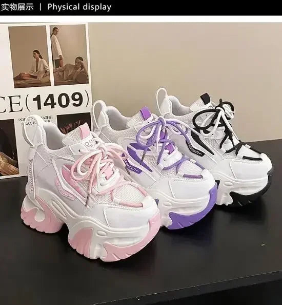 Fashion Sneakers For Women 11CM Platform Chunky Casual Shoes High Quality Autumn Woman Tenis Female Walking Trainers Thick Sole