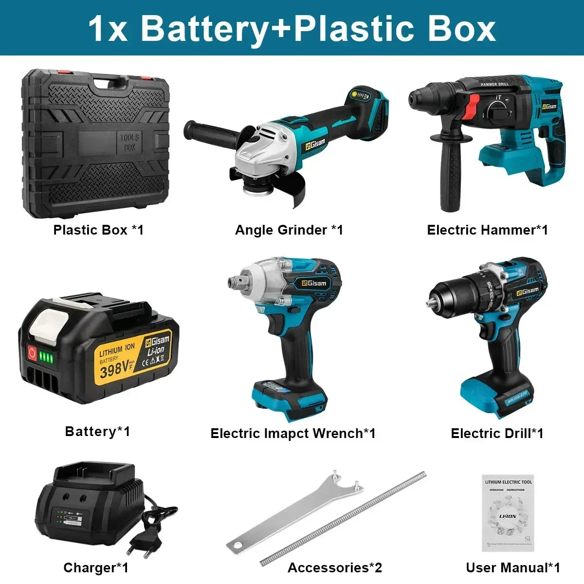 Elektrische Werkzeuge-Set: Brushless Impact Wrench, Drill, Angle Grinder, Electric Hammer for Makita 18v Battery
