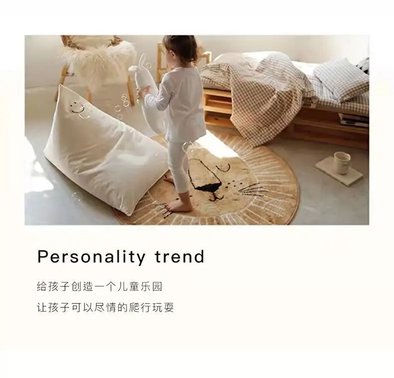 Photography Props Cartoon Round Shape Mat for Children Kid Play Pad Round Carpet Lion Playmat Living Room Carpet Rug for Bedroom