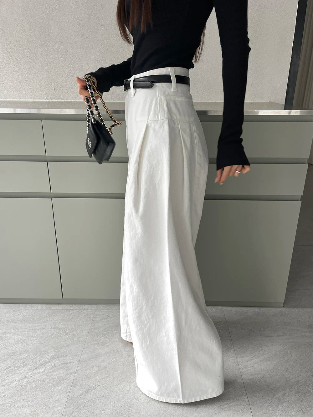 Jeans Spring Summer Long Wide Leg Pant Women High Waist Fashion Casual Korean Style Ladies Trousers Loose Pleated Woman Pants
