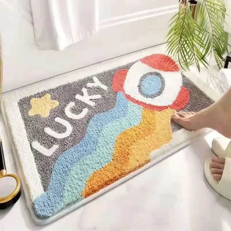 Bath Mats Cartoon Non-slip Absorbent Bathtub Embossed Kawaii Rug Shower Room Chenille Anti-slip Floor Mat Doormat Thickening New
