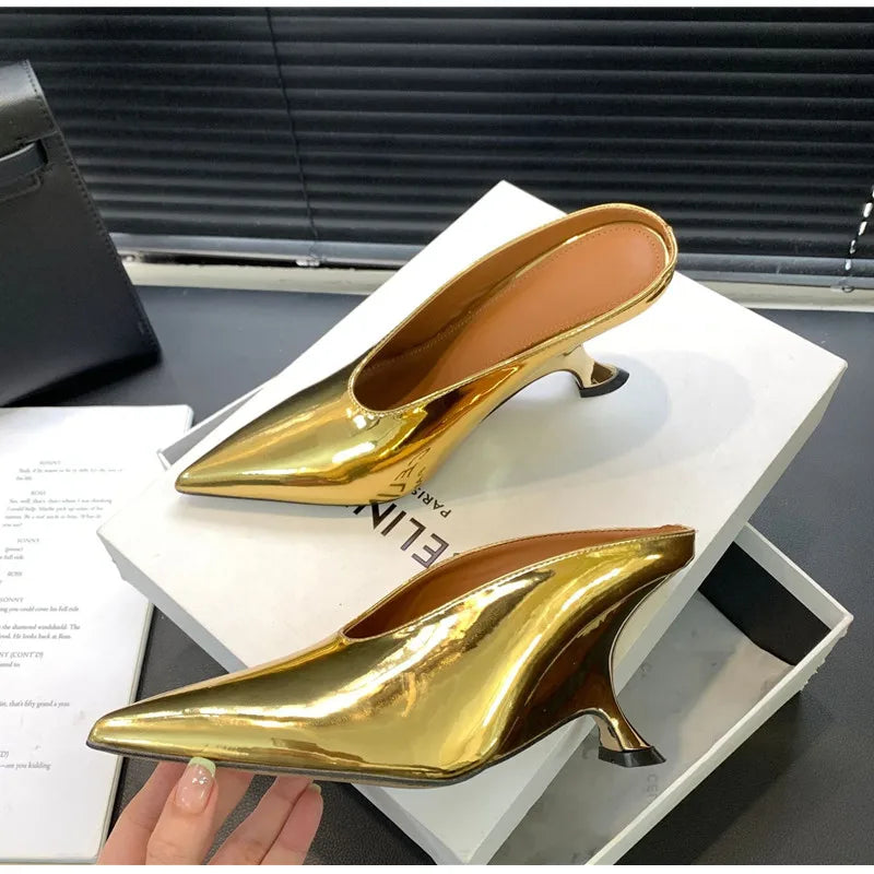 Elegant Pointed Toe Women Slippers Shoes Designer Shallow Fashion Spring Autumn Wedges High Heels Banquet Mule Zapatos De Mujer