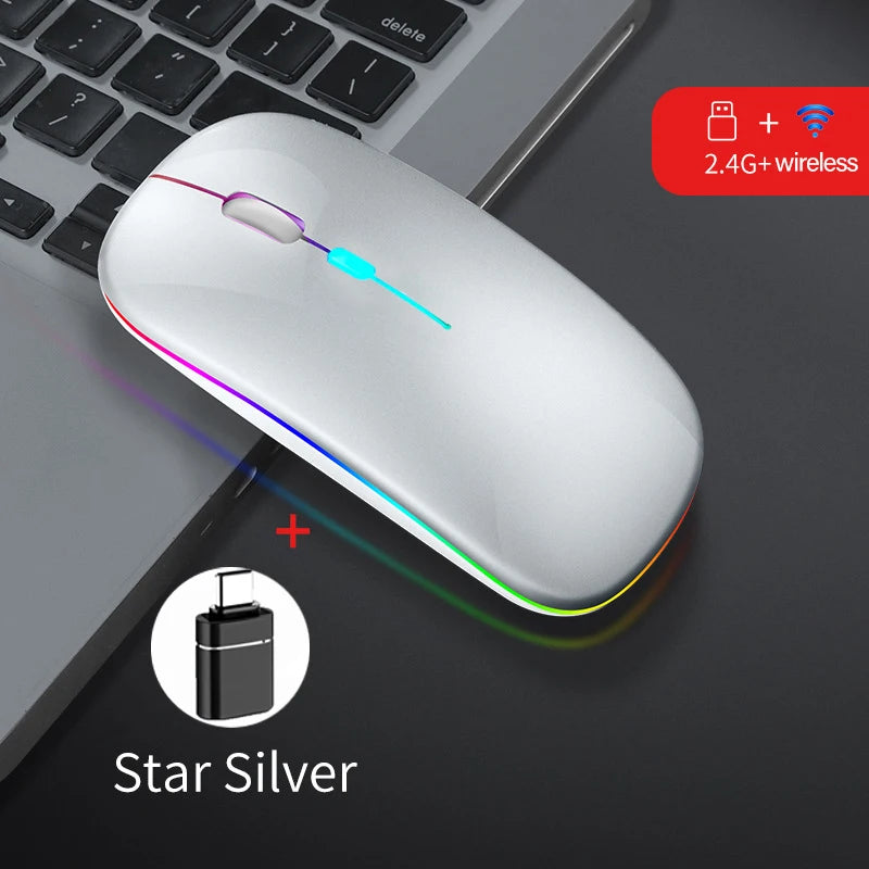 Dual-Mode-Wireless-Maus Bluetooth-kompatibel LED-Rechargeable Laptop-Maus Portable Computer-Mäuse für Laptop iPad Tablet