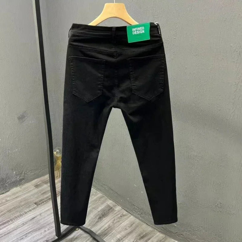 Jeans for Men White High Quality Trousers Slim Fit Tight Pipe Male Cowboy Pants Solid Skinny Stacked 2024 Korean Autumn Buggy Xs